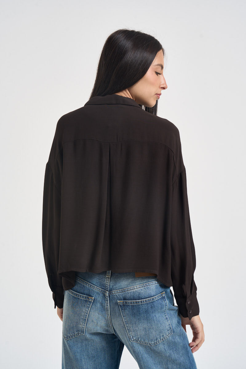 Camicia donna cropped marrone cioccolato H484C MOKA VITTO 