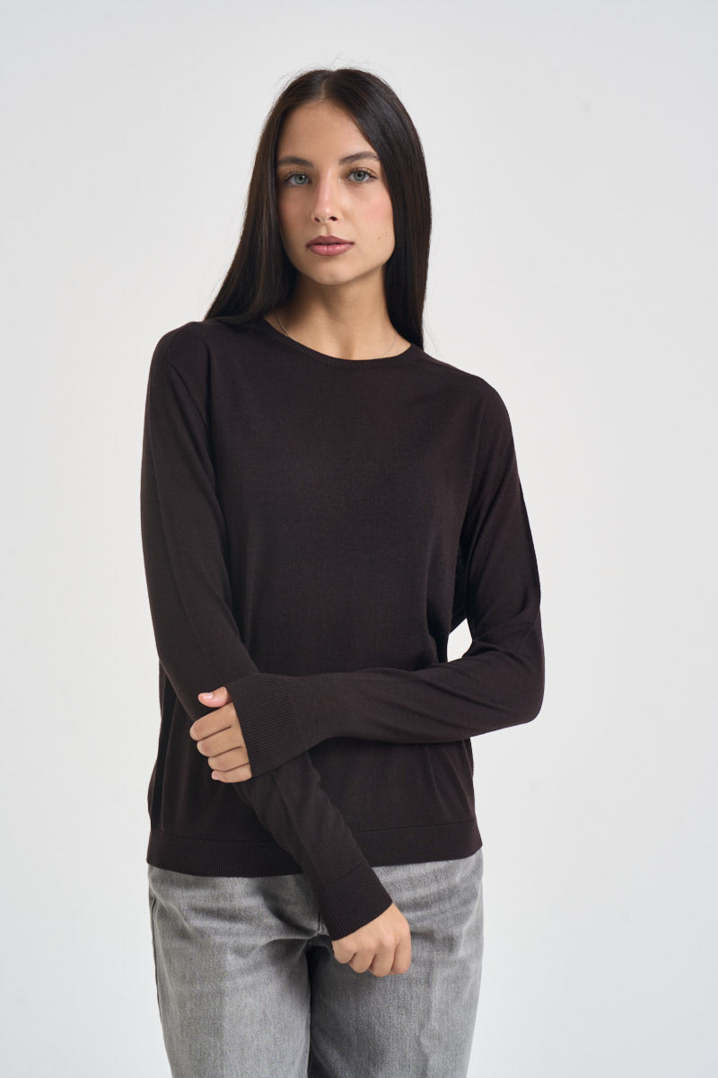 Maglia donna girocollo marrone scuro MLN04 MARRONE VITTO 