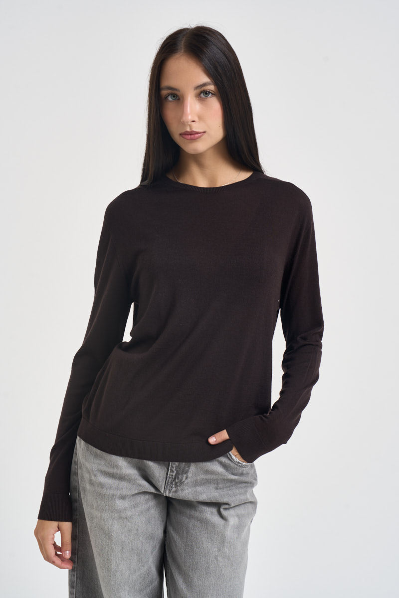 Maglia donna girocollo marrone scuro MLN04 MARRONE VITTO 