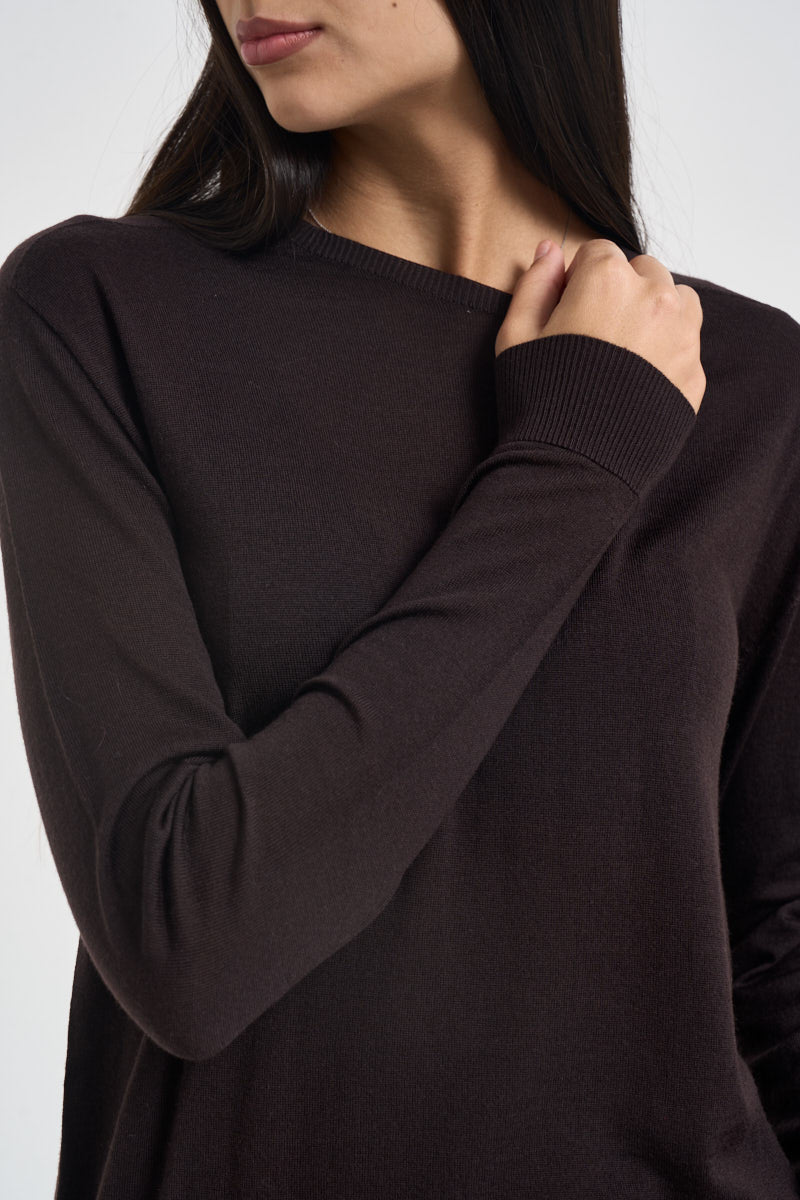 Maglia donna girocollo marrone scuro MLN04 MARRONE VITTO 