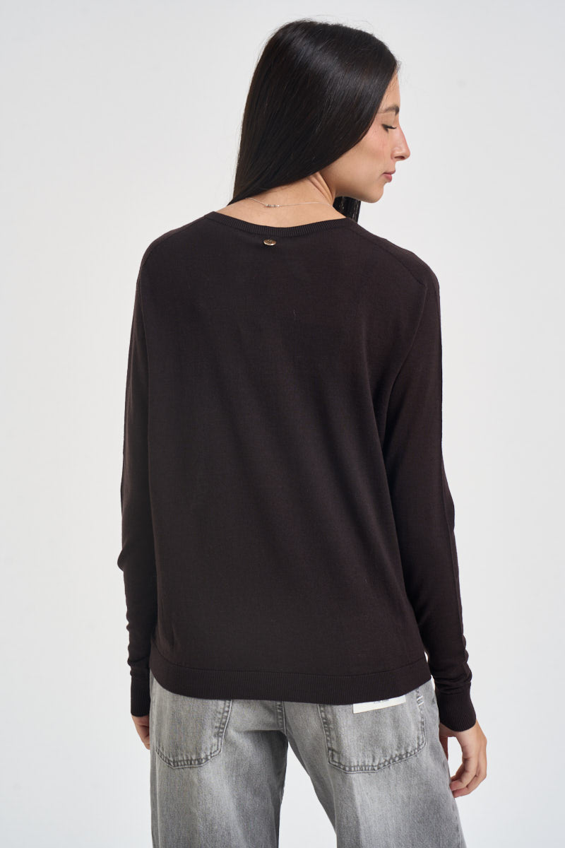 Maglia donna girocollo marrone scuro MLN04 MARRONE VITTO 