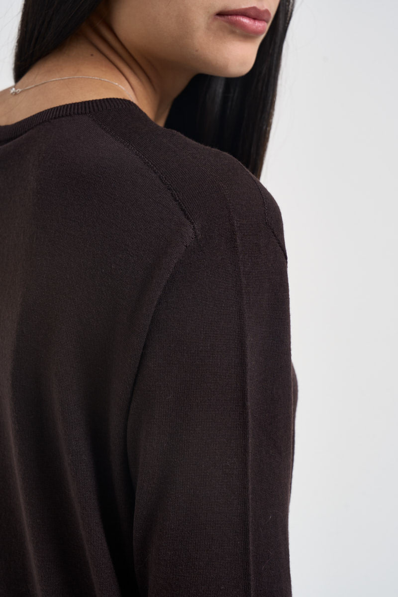 Maglia donna girocollo marrone scuro MLN04 MARRONE VITTO 