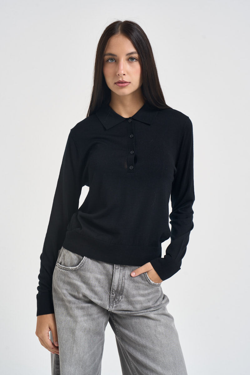 Maglia donna polo nera MLN23 NERO VITTO 