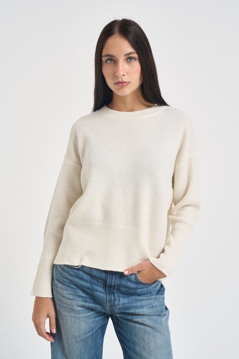 Maglia donna girocollo in lana panna WL7015 PANNA VITTO 