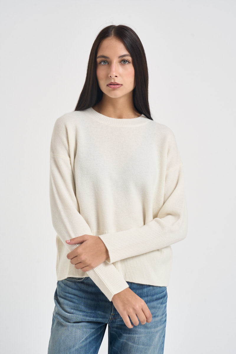 Maglia donna girocollo in lana panna WL7015 PANNA VITTO 