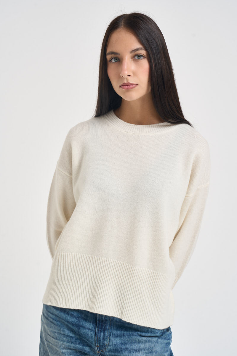 Maglia donna girocollo in lana panna WL7015 PANNA VITTO 