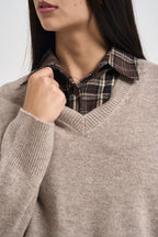 Maglia donna con scollo a V beige mélange WL7288 BEIGE VITTO 