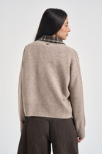 Maglia donna con scollo a V beige mélange WL7288 BEIGE VITTO 
