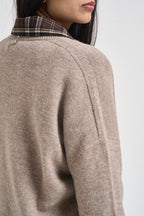 Maglia donna con scollo a V beige mélange WL7288 BEIGE VITTO 