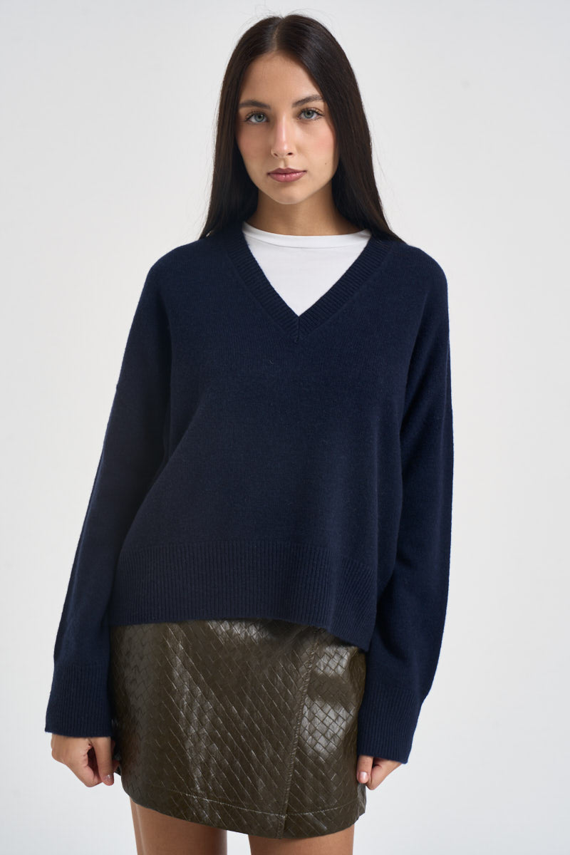 Maglia donna con scollo a V blu navy WL7288 BLU VITTO 