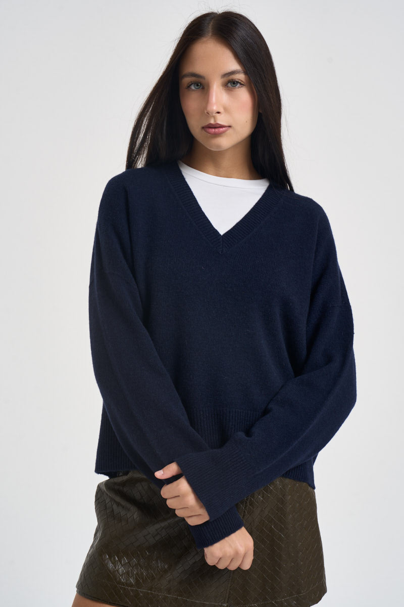 Maglia donna con scollo a V blu navy WL7288 BLU VITTO 
