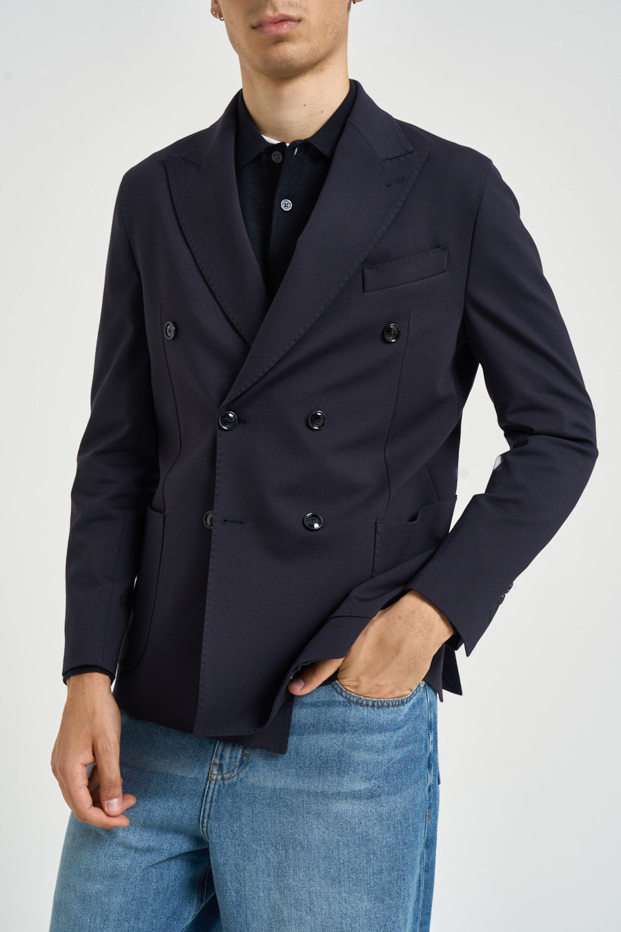 Giacca uomo doppiopetto blu navy MILANO GKS117BLU VITTORIO FERRIERI 