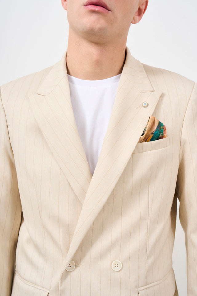 Double-breasted pinstriped men's suit