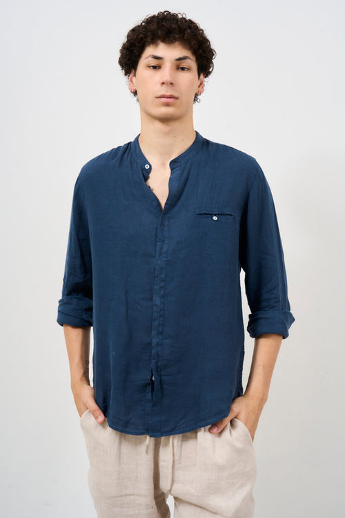 Camicia uomo blu in lino