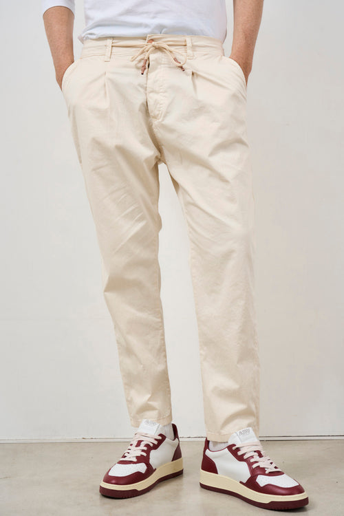 Men's cream poplin trousers with drawstring