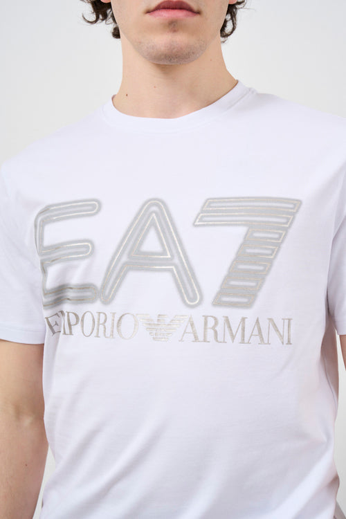 T-shirt uomo bianca con stampa EA7 sul petto - 2