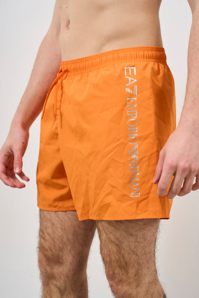 Costume boxer uomo arancione con maxi logo
