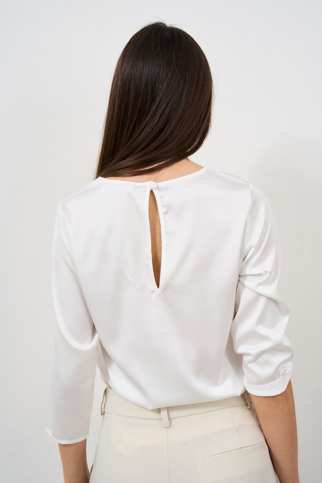 Women's off-white 3/4 sleeve satin blouse