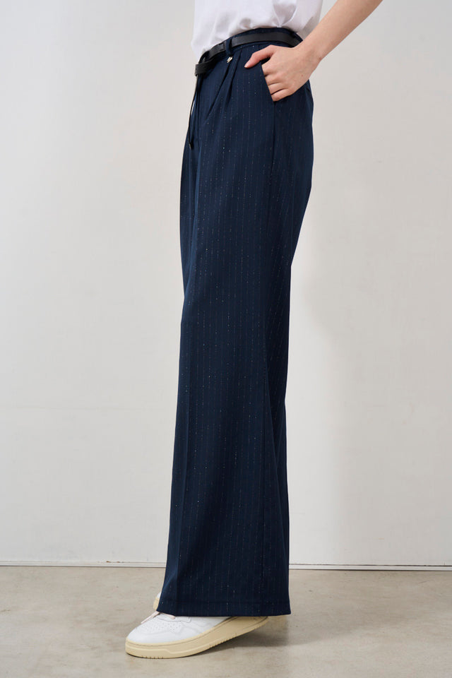Women's pinstriped lurex trousers