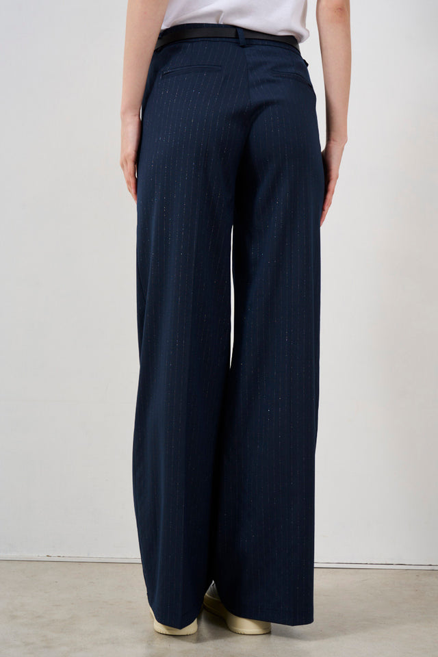 Women's pinstriped lurex trousers
