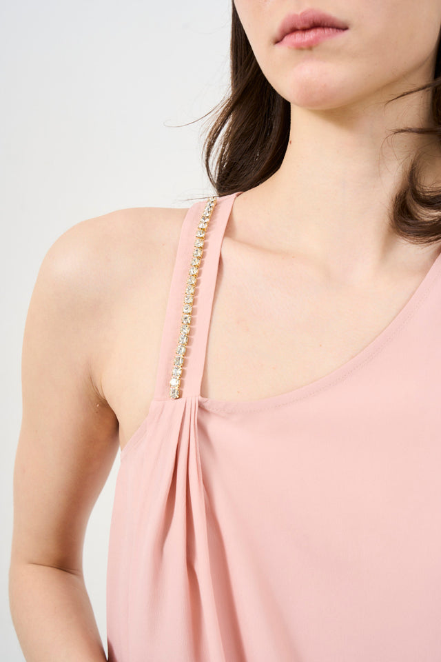 LIU JO Women's one-shoulder blouse with rhinestones