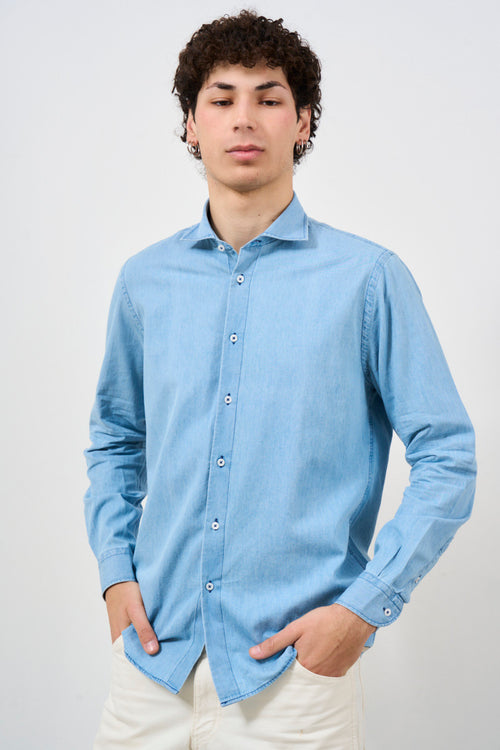 Camicia uomo in denim lavaggio chiaro