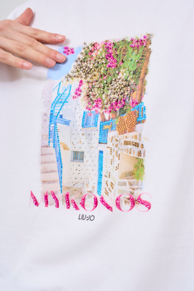 T-shirt donna con stampa Mikonos
