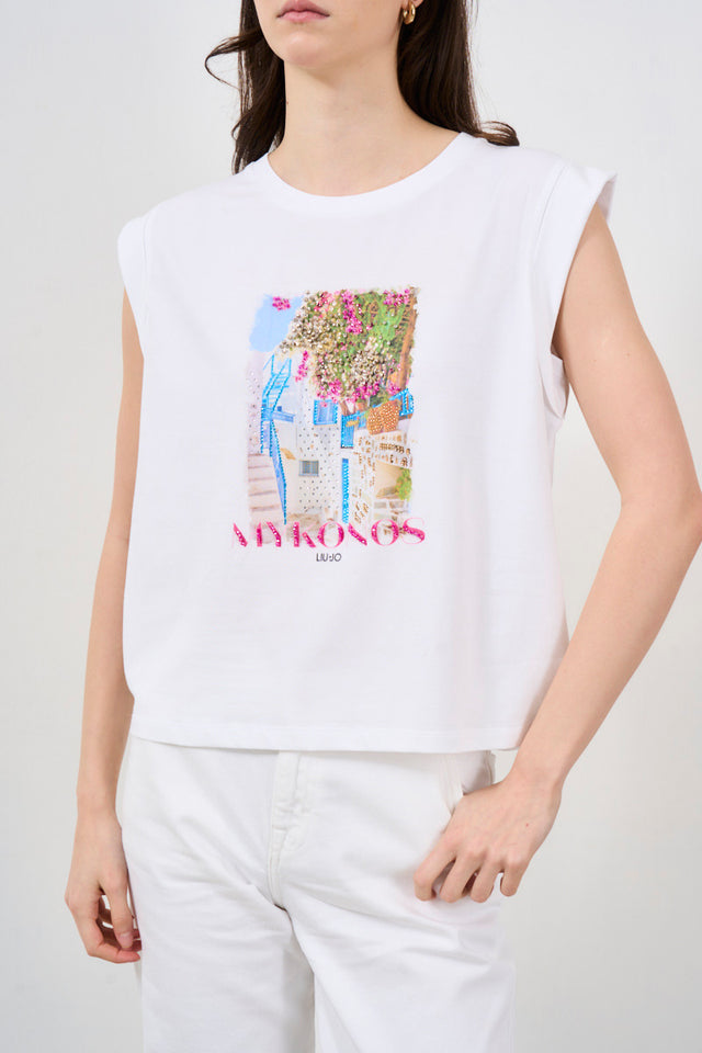 T-shirt donna con stampa Mikonos
