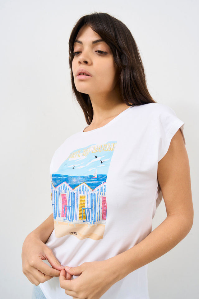 LIU JO T-shirt donna con stampa e strass