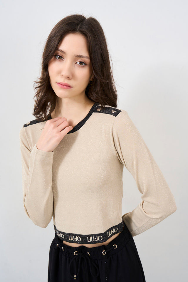 Women's sweater with champagne jacquard logo
