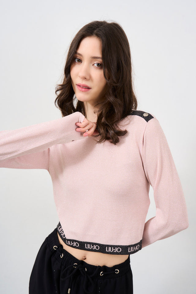 Women's Sweater With Pink Jacquard Logo