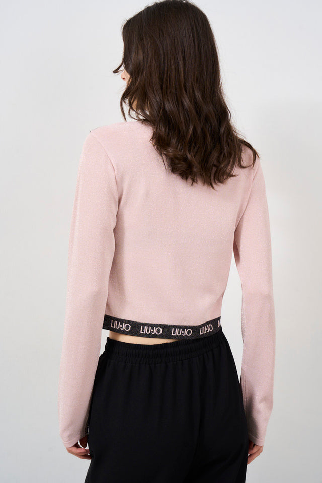 Women's Sweater With Pink Jacquard Logo