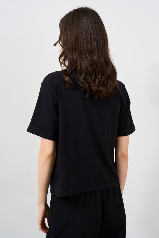 T-shirt donna con logo monogram nera<BR/>