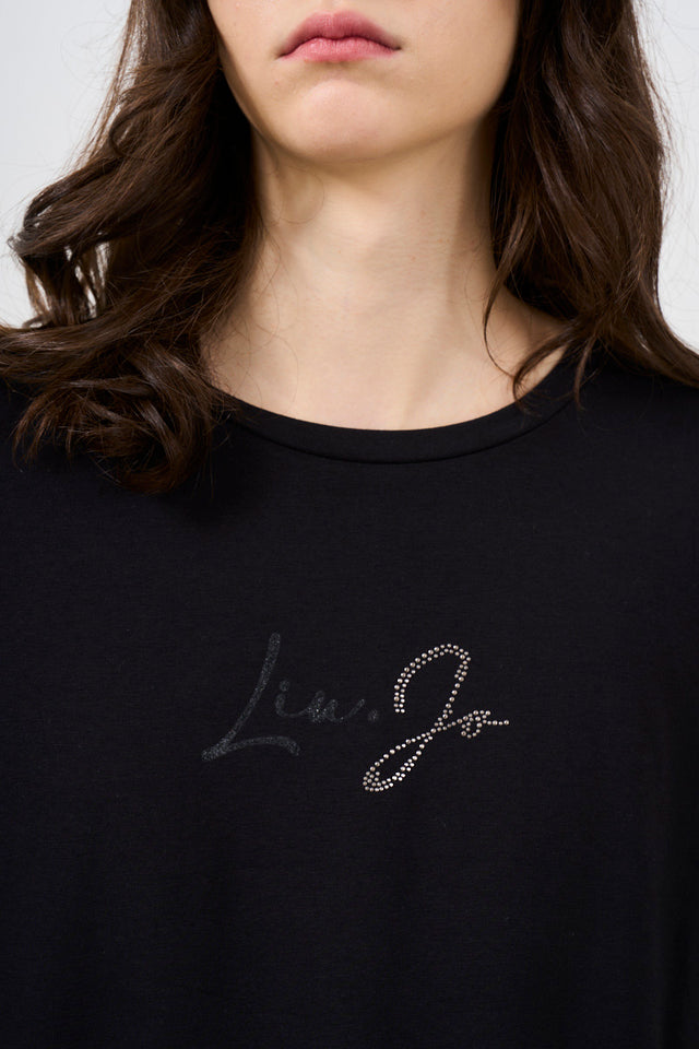 Women's T-shirt with LIU JO logo in rhinestones