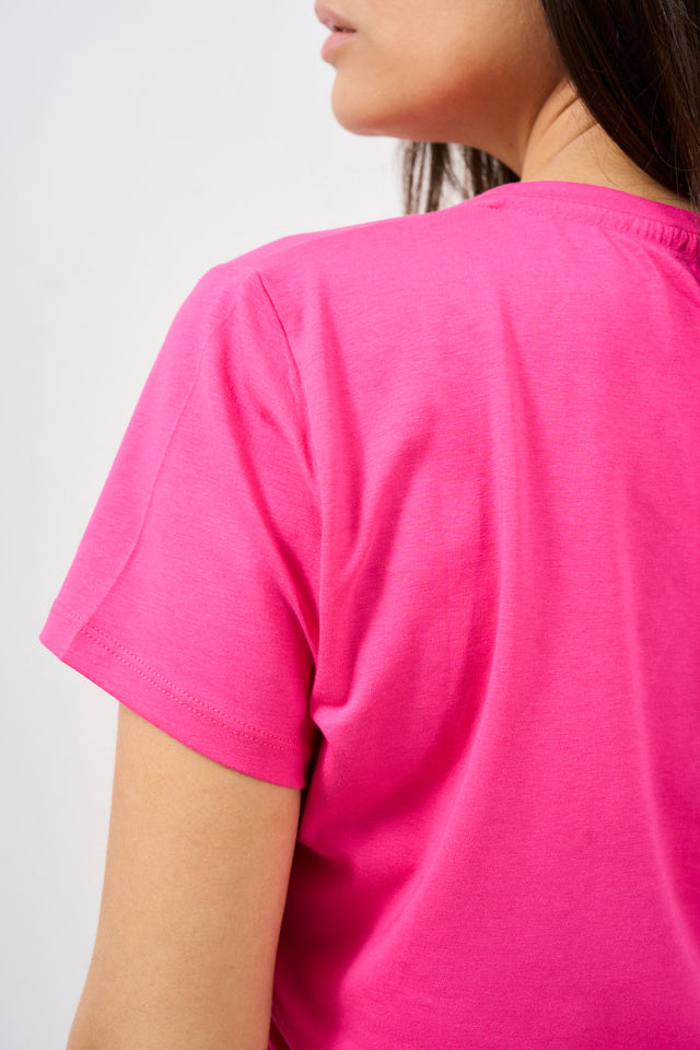 Women's T-Shirt With Fuchsia Embossed Logo