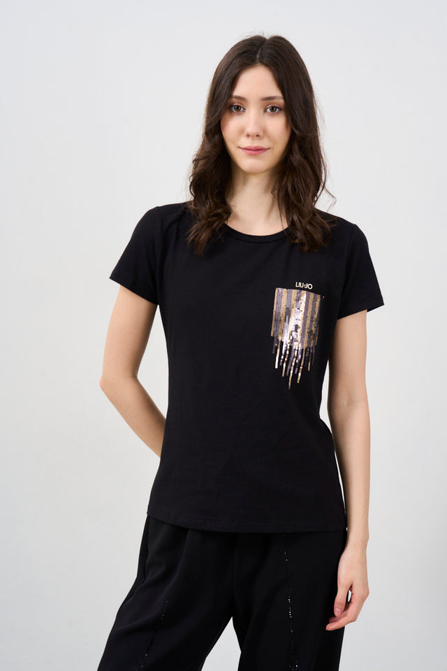 T-Shirt Donna Con Paillettes nera
