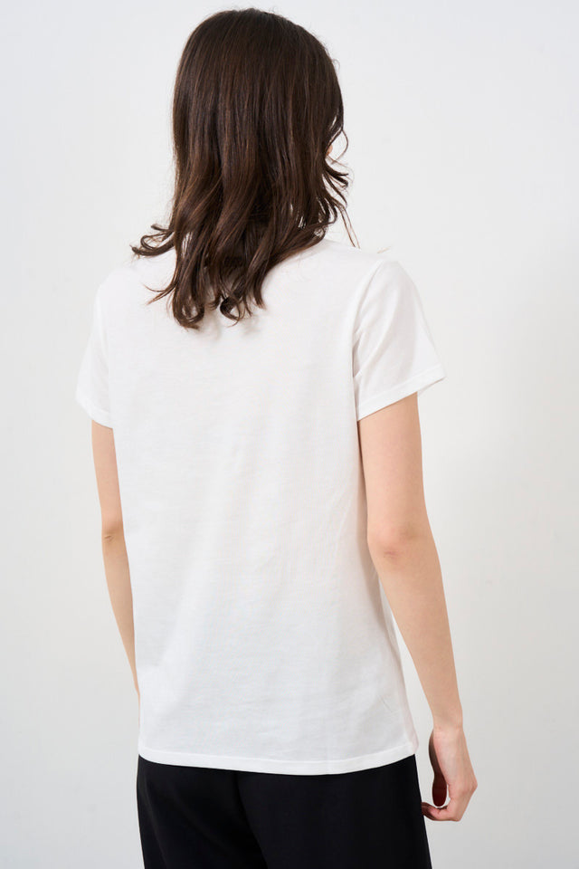 Women's T-shirt with white rhinestone heart logo<br><br>