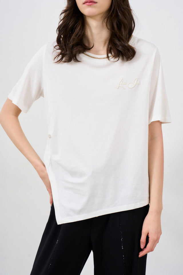 T-shirt donna taglio asimmetrico bianca