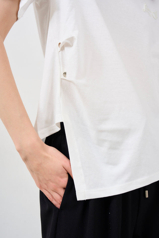 White asymmetric cut women's t-shirt
