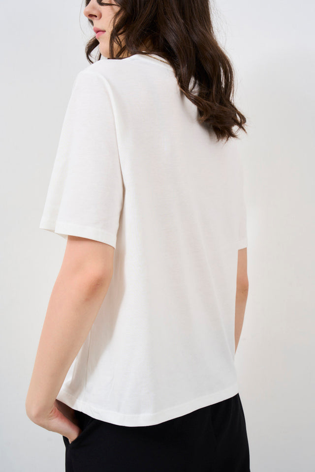 White asymmetric cut women's t-shirt