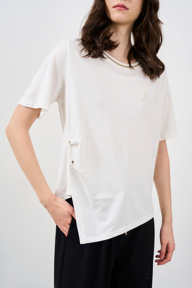 T-shirt donna taglio asimmetrico bianca