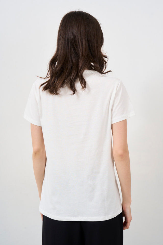 T-shirt donna bianca con maxi logo multicolore<BR/><BR/>