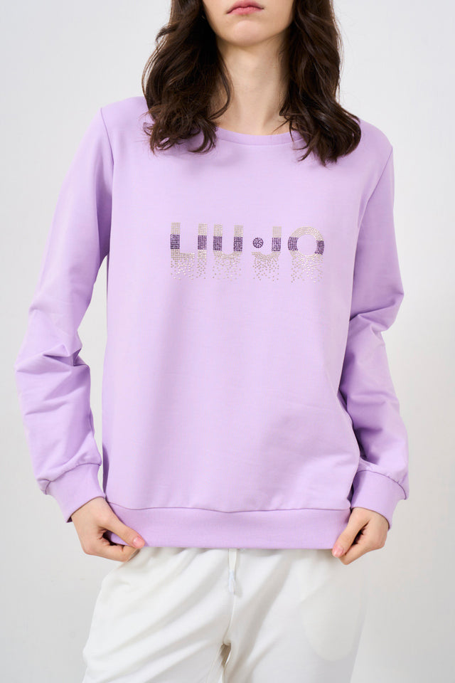 Women's sweatshirt with maxi logo in lilac rhinestones