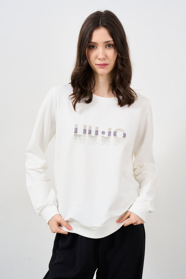 Women's sweatshirt with maxi white rhinestone logo