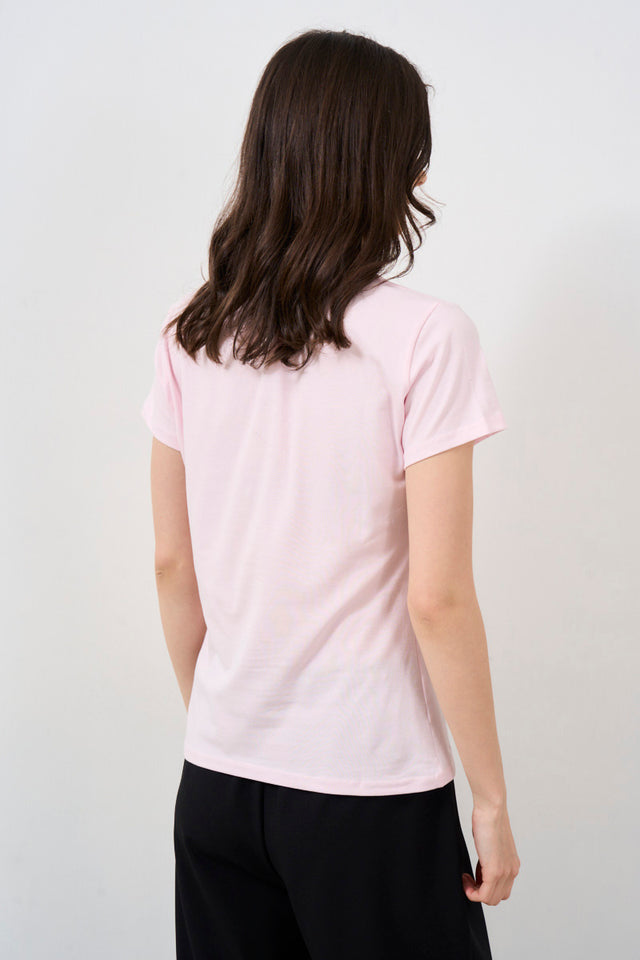 Women's T-shirt with maxi pink rhinestone logo