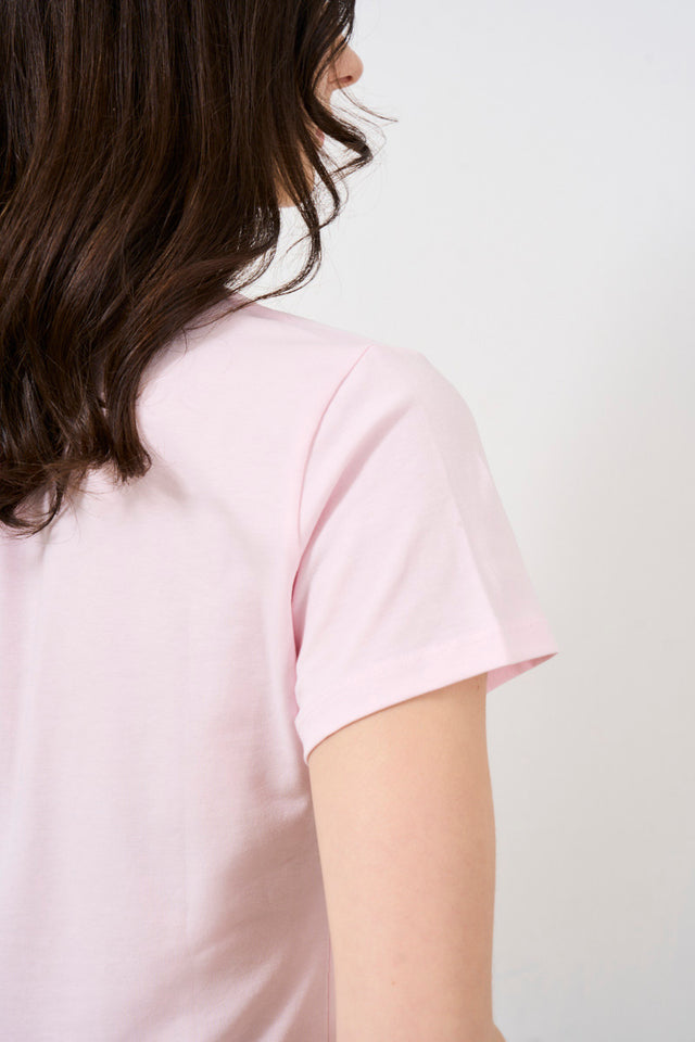 T-shirt donna con maxi logo in strass rosa
