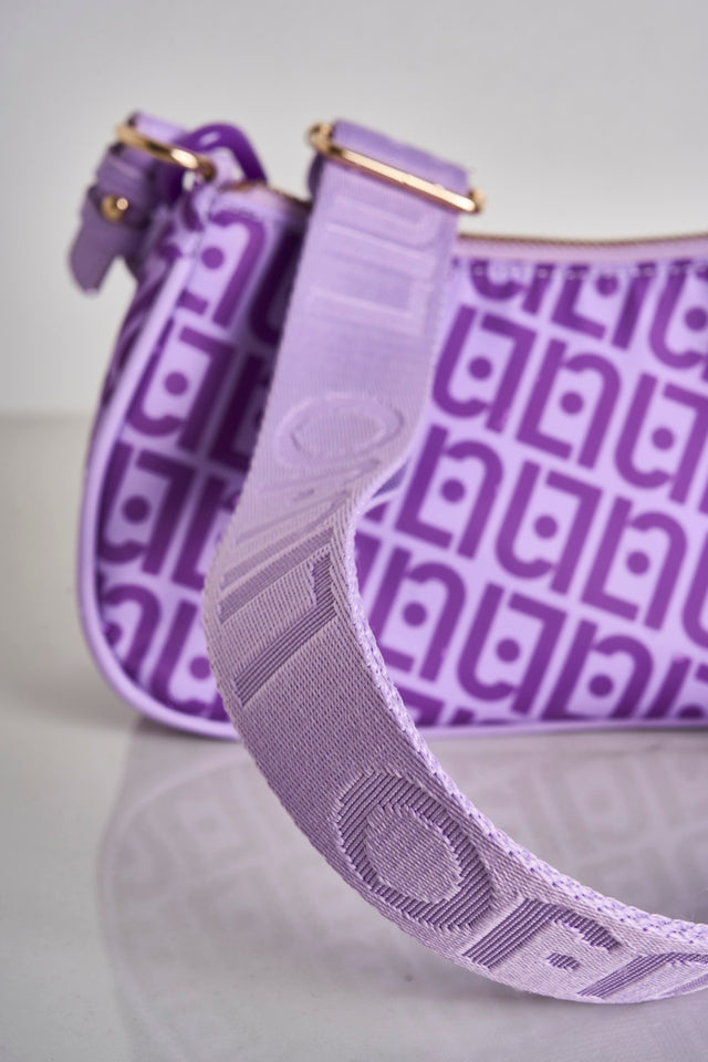 Purple shoulder bag with all over purple logo<br><br>