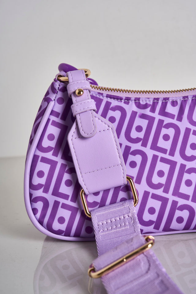 Purple shoulder bag with all over purple logo<br><br>