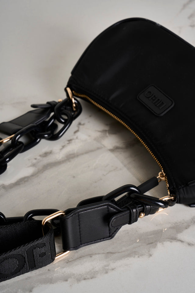 Black shoulder bag with chain handle<br>