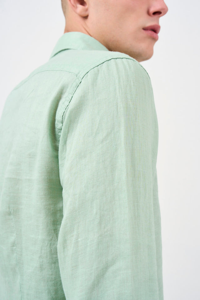 Camicia uomo in lino verde acqua
